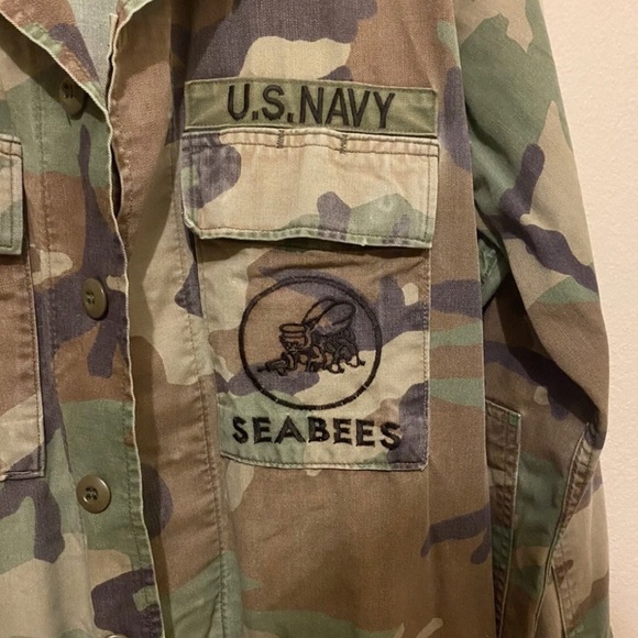 Vintage US Navy Seabees Field Coat Jacket Camo - Medium Long - Picture 2 of 4